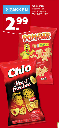  chio zoutjes 2 90 zakken chips pom bar original heart breakers smaakversterkers goot kleurstoffen artificiels shaped potato snack classic luchtig krokant vegetarisch sans gluten 