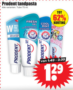  prodent tandpasta tube ml wit fris effectief zacht bescherming mond fresh gel frisse muntsmaak adem 4in1 cool mint schone tanden pip beschermt gaatjes 