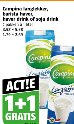  campina melk 1 2 langlekker barista haver drink soja pakken liter camping halfvoller volle 