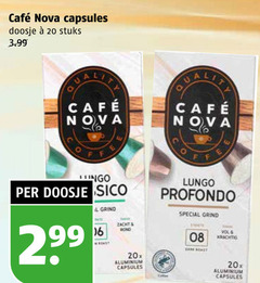  cafe nova koffiecups 16 20 mcafee capsules doosje stuks 3.99 l grind roast zacht rond lungo profondo 20x aluminium host 