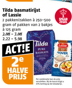  lassie tilda rijst 2 25 spaar zegel tover basmatirijst pakken zakken bakjes 2e halve basmati combinatie kassa 