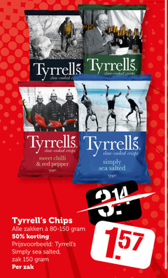  tyrells chips 50 150 tyrrells cooked crisps sweet chilli red pepper simply sea salted zakken zak 