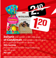  italiano candyman drop snoep 50 120 240 verrassingszakje dropstaafjes mix zakken 140-200 salmiak knotsen zak 