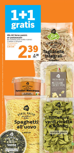  albert heijn huismerk tagliatelle pastasaus pasta 1 2 3 4 10 50 250 combinatie productvarianten combineren verse pastasauzen tortelloni verdi ricotta spinaci pakken varieeren bio integrali volkoren minuten pomodori mascarpone ui knoflook mozzarella nutri score gemaakt italie mezzelune pepe gevuld peper spaghetti verde basilicum kaas yo may gekoeld imax spinazie 