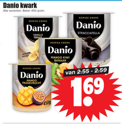  danone danio kwark 450 beker romige vanille mango kiwi banaan stracciatella passievrucht 