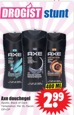  axe douchegel 1 3 11 400 droge xl apollo refreshing fragrance parfum rafraichissant body face hair wash corps visage cheveux black frozen pearl cedarwood scent pore dark temptation chocolate chocolat nor flacon ml 