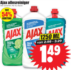  99 ajax allesreiniger xl flacon les graisses verwijdert vet hardnekkigste vuil citron limoen double fraicheur dubbele naturelle frais fris la hard ml 