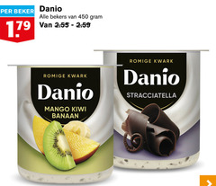  danone danio kwark 450 beker bekers romige mango kiwi banaan stracciatella 