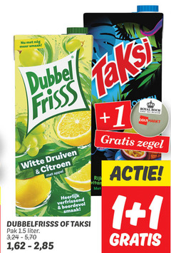  taksi dubbelfrisss fruitdrank 1 dubbel witte druiven citroen appel verfrissend boordevol pak liter 3 -2 rijk royal boch since belgium zegel 