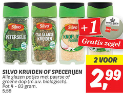  silvo kruiden 2 peterselie italiaanse 1 knoflook poeder specerijen glazen potjes paarse groene dop biologisch pot 5 royal boch since belgium zegel 