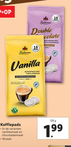  bellarom koffiepads 18 100 pads double vanilla vanillesmaak gecertificeerde koffie sterkte chocoladesmaak 1 99 