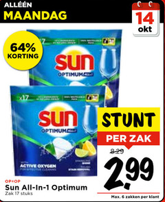  sun vaatwasmiddel 1 6 14 17 64 maandag optimum active oxygen for five all zak stuks zakken 