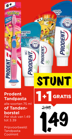  prodent tandpasta 1 6 cool fresh gel milde 10x soorten ml tanden borstel stuk coolmint 