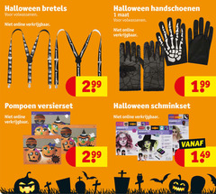  1 5 halloween bretels online pompoen versierset decoratie handschoenen maat schminkset makeup kit vampire 