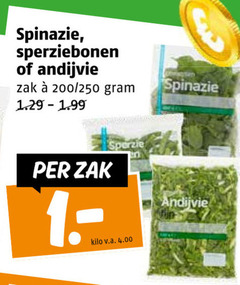  spinazie andijvie sperziebonen zak 200 250 kilo v.a. 