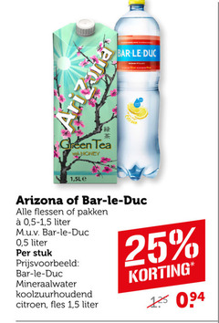  bar le duc arizona mineraalwater fruitdrank ice tea 25 green with honey 1 citroen flessen pakken 5 liter stuk koolzuurhoudend fles 