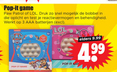  3 pop it game paw patrol druk bobbel oplicht reactievermogen aaa batterijen play surprise elders 