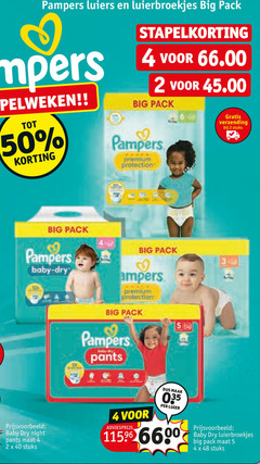  2 4 5 40 48 50 pampers luiers luierbroekjes big pack stapelweken verzending stuks baby dry premium protection night pants maat luier 