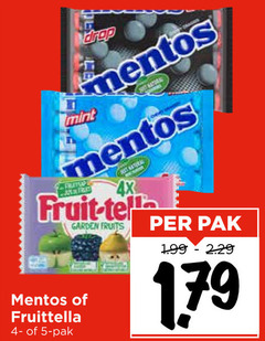  mentos fruit-tella snoep 5 drop mint fruit garden fruits pak fruittella 