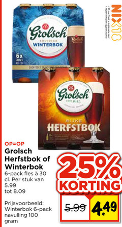  grolsch bokbier 6 18 25 30 100 6x herfstbok pack fles stuk 5.99 navulling rijke jaar alcohol nix18 