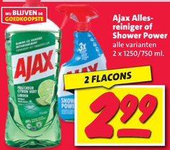  2 les ajax fraicheur show 3x reiniger shower power 750 ml 