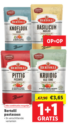  1 vernieuwd bertolli knoflook aglio pastasaus basilicum basilico kruiden pittig piccante ricette kruidig erbe chilipeper peterselie combinaties 7 30 3 65 