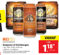  gulpener grimbergen speciaalbieren 1 4 10 18 25 500 dubbel nix18 jaar alcohol legitimatie gladiator robuust bier tripel 6 5 8 ml 500ml varieeren bergen 