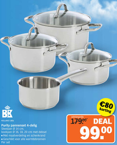  bk pannenset 4 14 16 18 20 80 b holland purity delig steelpan cm kookpan deksel maatverdeling schenkrand warmtebronnen deal 