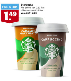  starbucks ijskoffie stuk bekers liter flessen 0.25 caramel macchiato flavour cappuccino chilled coffee bold espresso creamy milk hints cocoa 