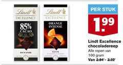  lindt chocolade 100 excellence cacao orange intense stuk dark noir feuillet chocoladereep repen 