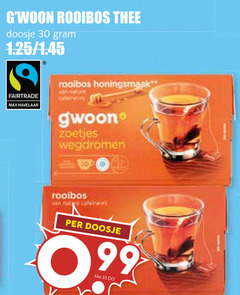  gwoon thee 30 rooibos doosje fairtrade havelaar honingsmaak zoetjes nata kilo 