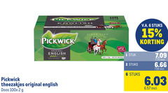  pickwick thee 1 2 6 15 20 100 pig original natural with envelope english intense theezakjes doos since certified stuk stuks v.a. 