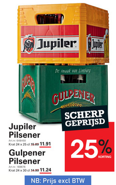  jupiler gulpener krat bier 24 25 30 limburg pilsener scherp geprijsd 