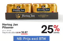  hertog jan blikjes bier 4 6 25 33 pilsener tray 22.50 traditioneel natuurzuiver 