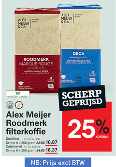  alex meijer koffie 6 25 250 co. excellent quality roodmerk rouge snelfiltermaling cafe moulu 3 5 medium gebrand sterkte eerlijk coffee eerlijke filterkoffie snelfilter krimp 22.50 scherp geprijsd 