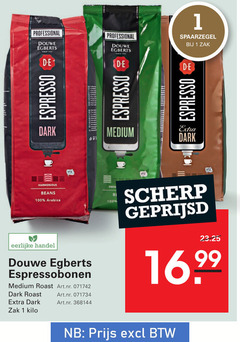  douwe egberts koffiebonen 1 100 professional zak espresso dark medium harmonious beans arabica eerlijke espressobonen roast kilo scherp geprijsd 