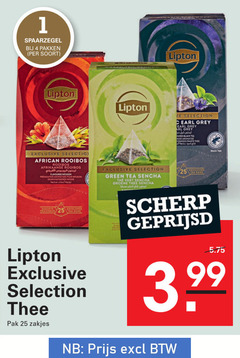  lipton thee 1 4 25 pakken selection earl grey african rooibos afrikaanse flavoured infusion preparation pour gearomatiseerde infuse green tea sencha groene pak zakjes black zwarte scherp geprijsd 3.99 