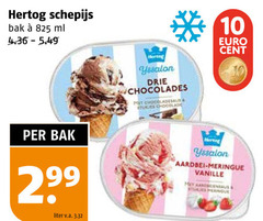  hertog ijsspecialiteit 10 825 schepijs bak ml 2 99 liter v.a. yssalon drie chocolades tunes chocolade cent aardbei meringue vanille stukjes 