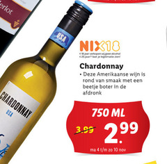  witte wijn 4 10 18 25 750 usa nix18 jaar alcohol legitimatie chardonnay amerikaanse rond boter afdronk 3.99 ml 