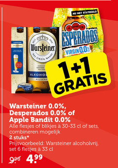  desperados warsteiner alcoholvrij bier 1 2 6 33 100 pilsener seit das einzig wahre virgin 0.0 apple bandit blikjes combineren stuks 