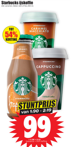  starbucks ijskoffie 99 250 beker fles ml caramel macchiato flavour cappuccino bold chilled coffee basisprijs heffing 