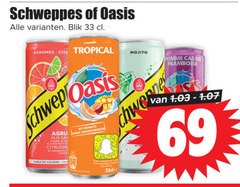  schweppes frisdrank 33 69 oasis blik tropical aux faible calories mojito pomme cassis framboise 