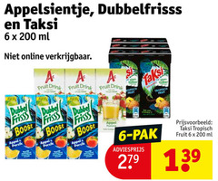  appelsientje taksi dubbelfrisss fruitdrank 6 200 279 ml online dubbel frisss fruit drink tropisch boost appel perzik pomme pak 