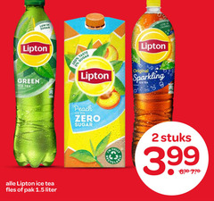  lipton ice tea 2 sugar green fles pak liter original sparkling peach zero fully stuks 3.99 