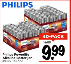  philips batterijen 40 powerlife alkaline aa 16x aaa pack 