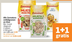  zonnatura muesli thee 1 2 100 500 ontbijtgranen rijkgevuld zakken varieeren natuurlijk rood vezelrijk volkoren granen bio toegevoegde suikers kamille 