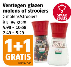  1 2 verstegen glazen molens strooiers spaar zegels kilo v.a. peper zeezout 