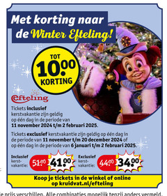  2 6 11 20 1000 winter efteling tickets kerstvakantie dag periode december januari kerst vakantie online kruidvat.nl combinaties vermeld 