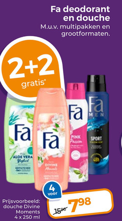  2 4 15 48 250 fa deodorant douche multipakken grootformaten aloe vera divine men pink sport plain moments ml 