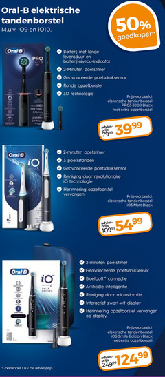  2 3 50 1000 oral b elektrische tandenborstel goedkoper pro batterij lange levensduur niveau indicator minuten poetstimer geavanceerde poetsdruksensor ronde opzetborstel 3d technologie pro3 black poetsstanden reiniging revolutionaire vervangen matt smile bluetooth connectie intelligentie edition interactief zwart wit display 